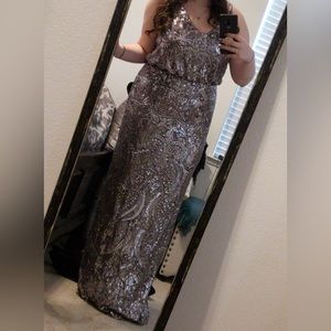 Betsy & Adam Sequined Evening Gown
